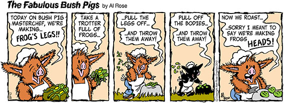 Pig cooks Frogs Heads