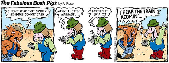 pig rubs spider and it sings