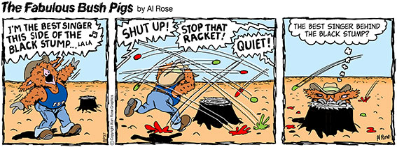 TP sings and hides behind Black Stump