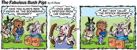 Boomerang Drummer called dipstick drummer when used dipsticks as drum sticks