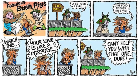 colour cartoon strip about an echo that creates song lyrics