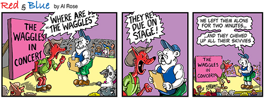 cartoon about a red kelpie and a blue heeler